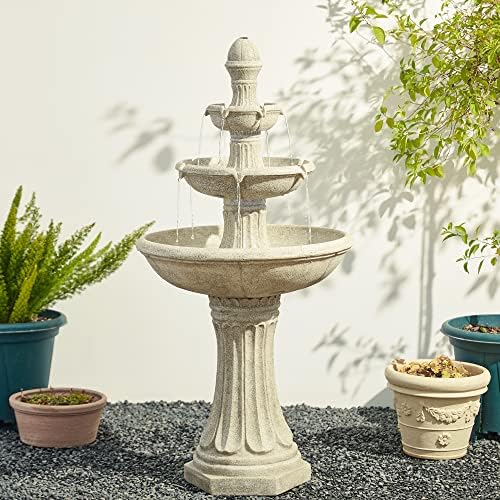 Glitzhome Three Tier Outdoor Floor Fountain with LED Lights and Pump