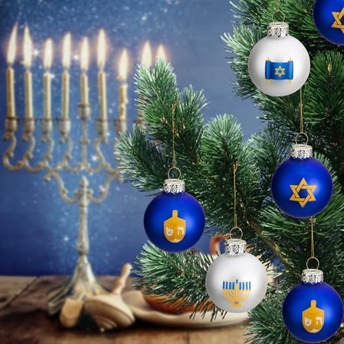 12pcs Glass Ball Hanukkah Ornaments Star of David Decorations