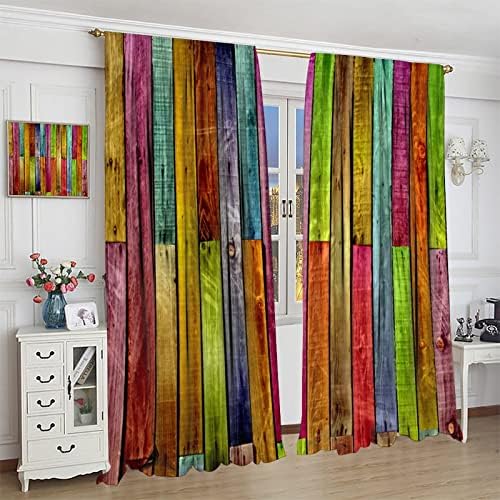 Colorful Wooden Bathroom Curtain 2 Panel Set W42xL45in