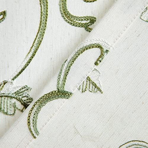 VOGOL Beige Panel Curtains with Green Vines Embroidery for French Doors