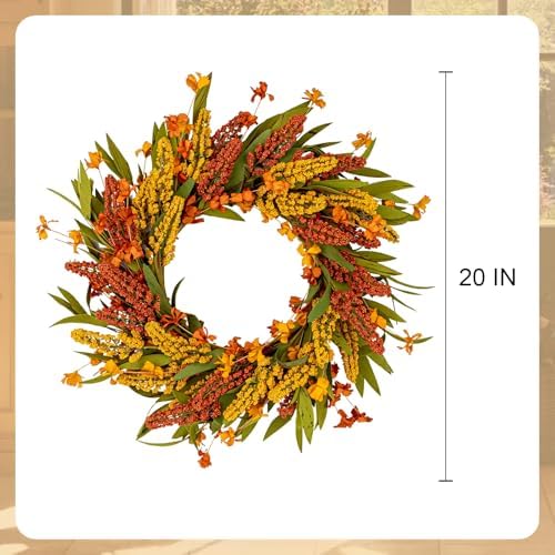VioletEverGarden 20 Inch Autumn Wreath for Front Door
