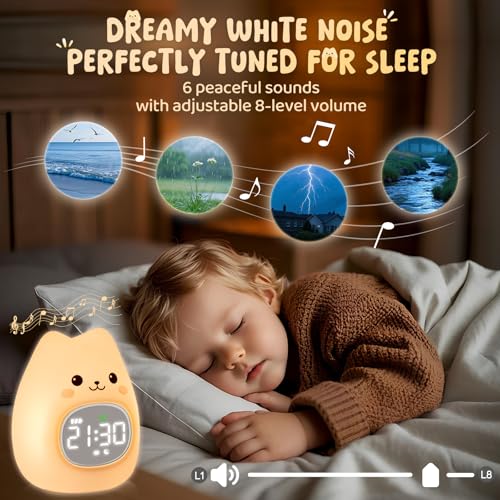 Cute Cat Alarm Clock with Night Light for Kids