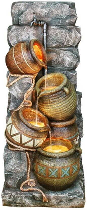 Elegant 43 Inch Tall Fountain with LED Light and Potter Pitcher Design