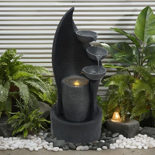 G-LEAF 35 Inch 3-Tier Cascading Bowl Fountain with LED Lights