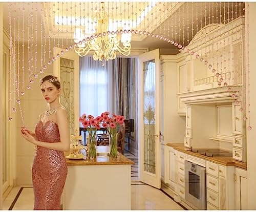 GVILTY Pink Crystals Beaded Curtain Arched Room Divider