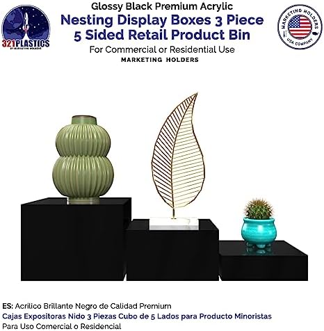 Marketing Holders 3 Piece Acrylic Display Riser Boxes Black