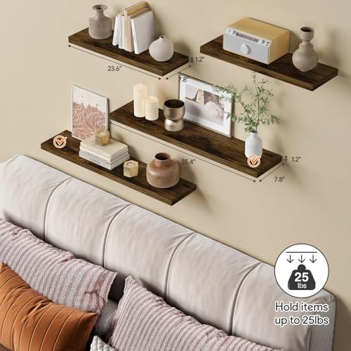 Forbena 36 Inch Floating Shelves Set of 3 Dark Brown