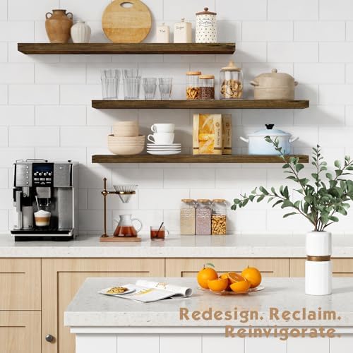 Forbena 36 Inch Floating Shelves Set of 3 Dark Brown
