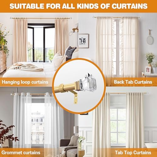 Exquisite Gold Adjustable 1in Steel Curtain Rod with Acrylic Finials