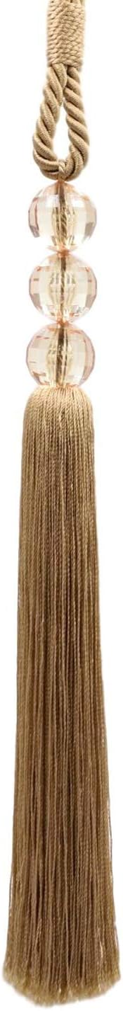 Sleek Curtain Tassel Tieback with Crystal Beads Dark Beige 95 Inch Tassel