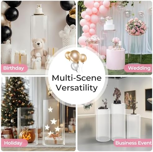 3 Pc Clear Acrylic Cylinder Pedestal Stand for Parties