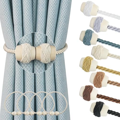 Hangtty Magnetic Curtain Tiebacks 4Pack Beige