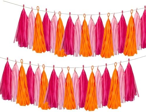 Pink and Orange Tissue Tassel Garland Decor Set