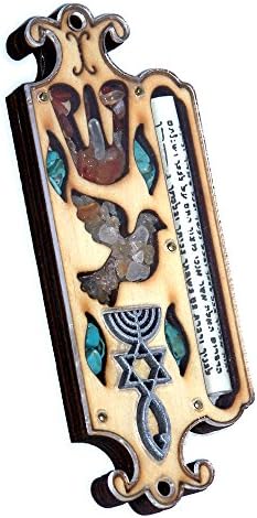 Holy Land Market Wooden Mezuzah Case with Scroll and Stones