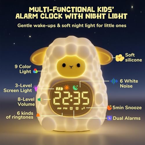 TCJJ Kids Sleep Training Alarm Clock with Night Light