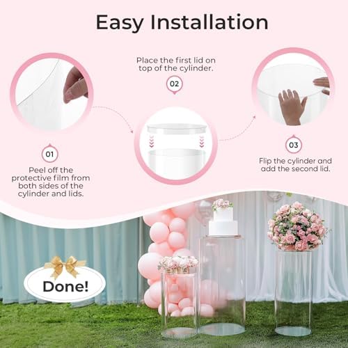 3 Pc Clear Acrylic Cylinder Pedestal Stand for Parties