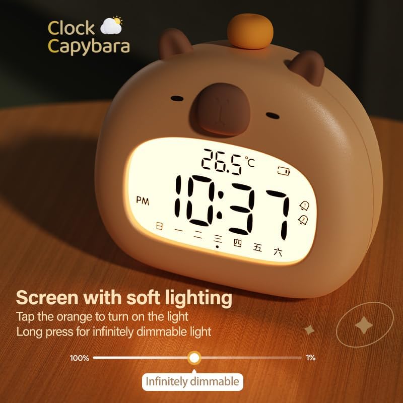 Capybara Alarm Clock for Kids with Night Light