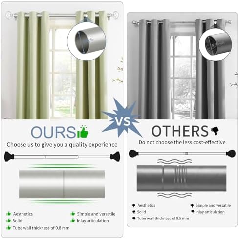 TVWOO Silver Crystal Curtain Rods 18-45 Inch Adjustable