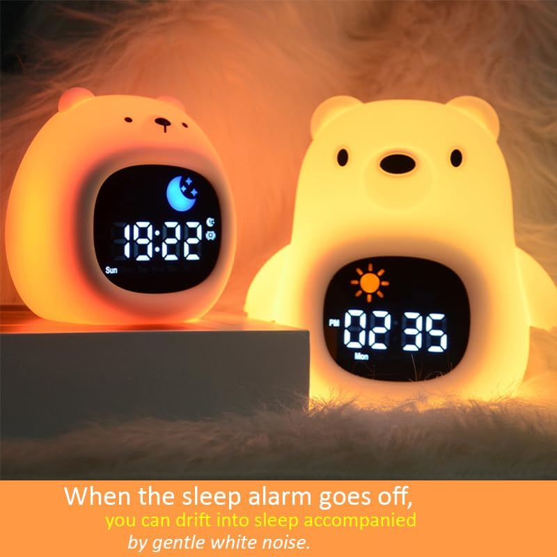 Cute Animal Alarm Clock with Night Light and White Noise