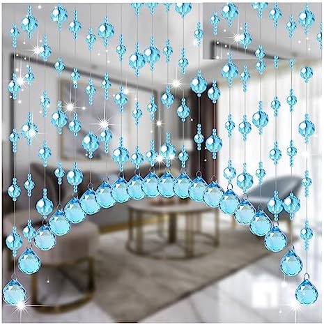 GVILTY Blue Crystals Beaded Curtain Door Arched Divider 31 Inch