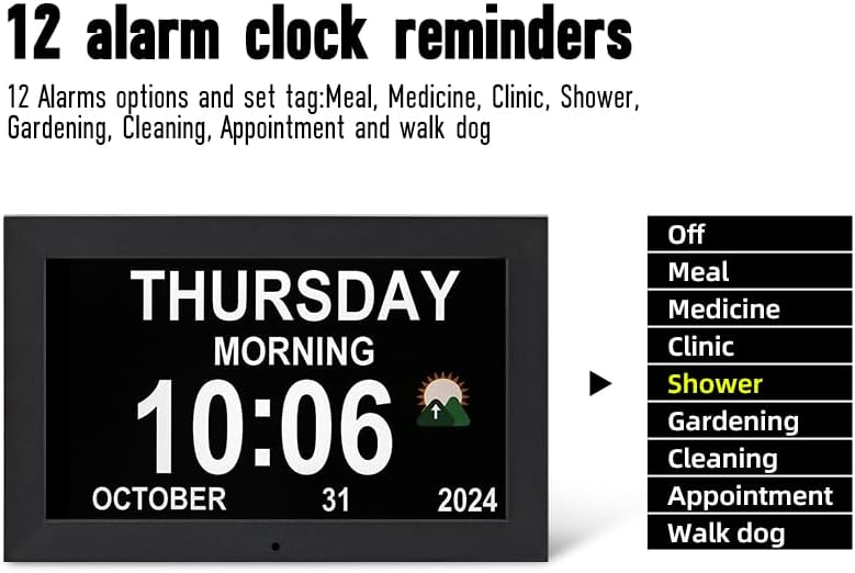 WiFi Digital Wall Clock with Weather and Dementia Alarm