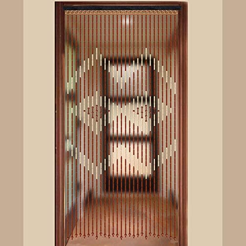 Eapmic Wood Beaded Curtain 27 Lines Coffee White 90x175 cm