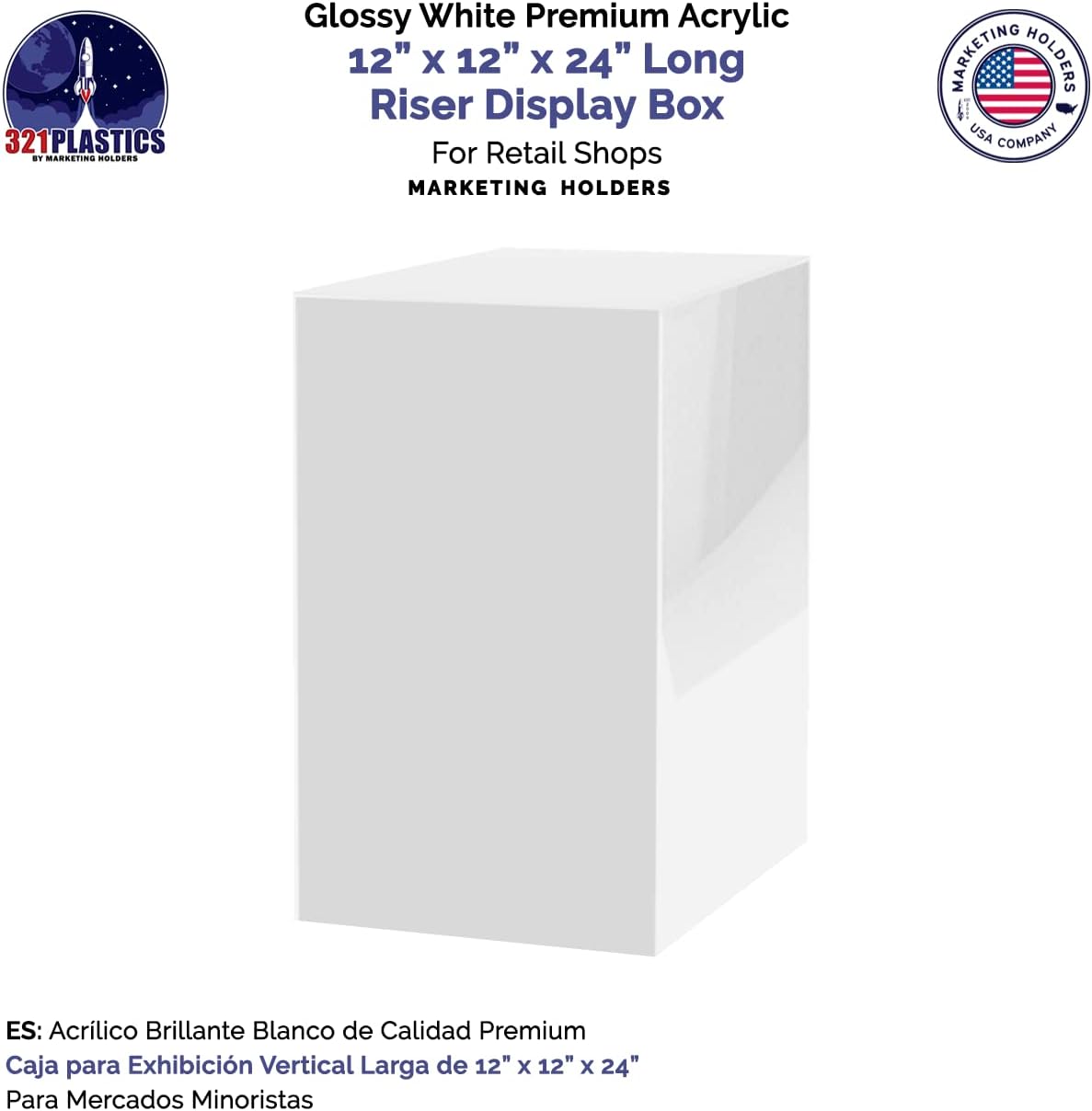 White Acrylic Display Box with Open Side 12x12x24