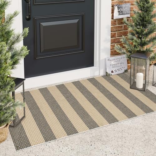 Striped Front Door Mat 24x51 Cotton Woven Rug