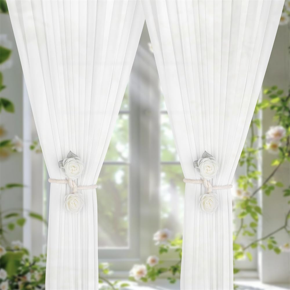 Handmade Artificial Rose Flower Curtain Holdbacks - Beige