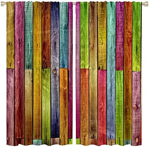 Colorful Wooden Bathroom Curtain 2 Panel Set W42xL45in