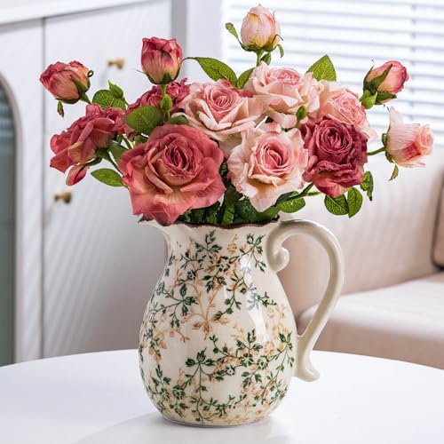 Green and White Vintage Vase with Handle
