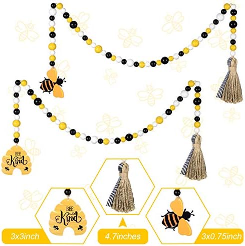 Jetec 2 Piece Honey Bee Wood Bead Garland with Tassels