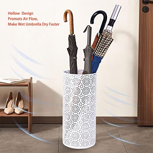 BEWBBAT Umbrella Stand Rack with 3 Hooks White 17x7 Inch