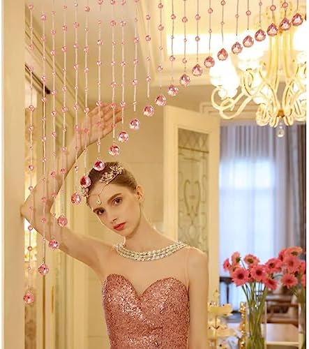 GVILTY Pink Crystals Beaded Curtain Arched Room Divider