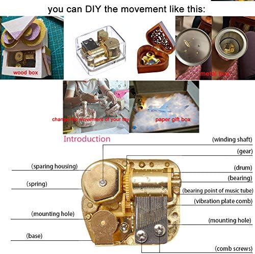 Pursuestar Wind Up Music Box Movement 18 Note Gold