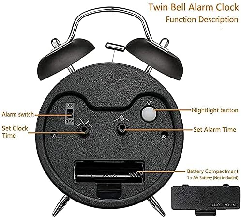 Twin Bell Stitch Alarm Desk Clock with Night Light