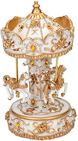 Elanze Designs Gilded Gold Tone Horse Musical Carousel 10 Inch