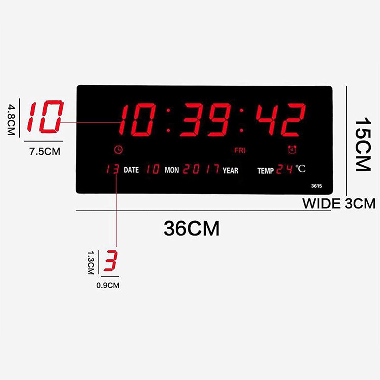 LED Wall Clock with Digital Display and Alarm Features