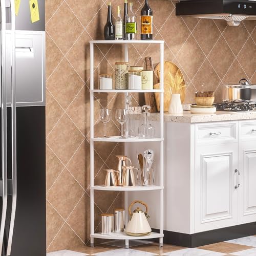 Greatseas 5 Tier Marble White Corner Shelf Stand
