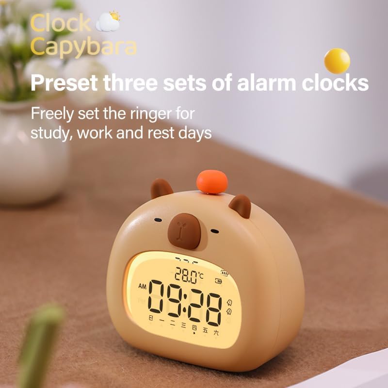 Capybara Alarm Clock for Kids with Night Light