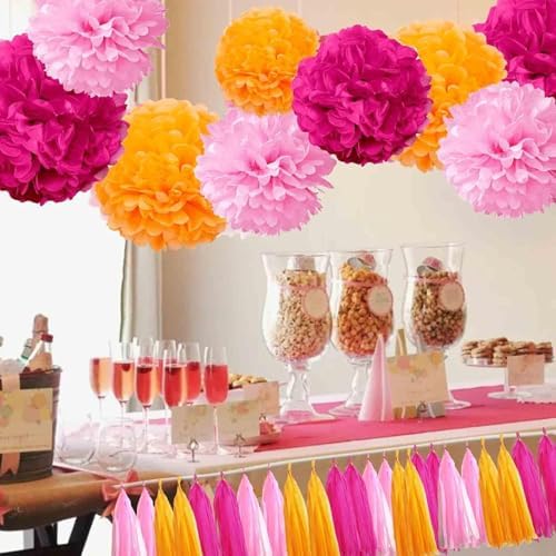 Pink and Orange Tissue Tassel Garland Decor Set