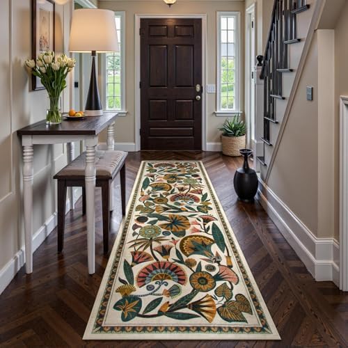 Egyptian Floral Washable Bathroom Runner Rug 26x8
