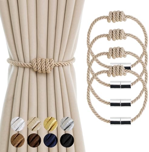 Contoeey Magnetic Curtain Tiebacks 4 Pack Beige