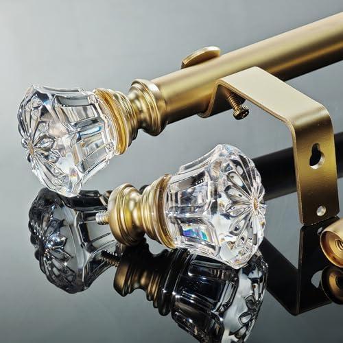 Gold Curtain Rod Set with Crystal Diamond Finials 36-72 Inch