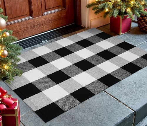 KOZYFLY Buffalo Plaid Area Rug 2x3ft Black White Checkered Mat