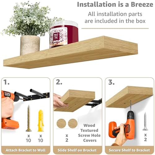 Sorbus Floating Shelves 24 Wall Mount - 2 Pack Maple Wood