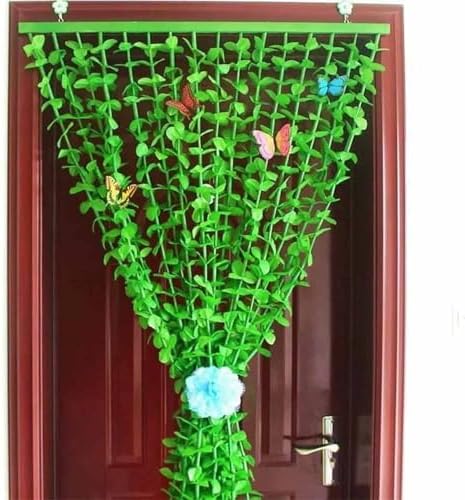 Green Leaves Bamboo Beaded Curtain 35 x 55
