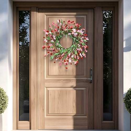 24 Inch Artificial Spring Wreath Red Pink