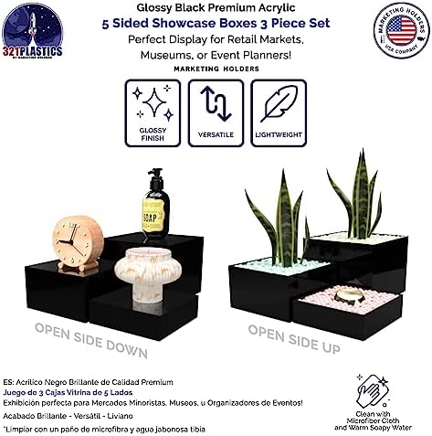 Marketing Holders 3 Piece Acrylic Display Riser Boxes Black