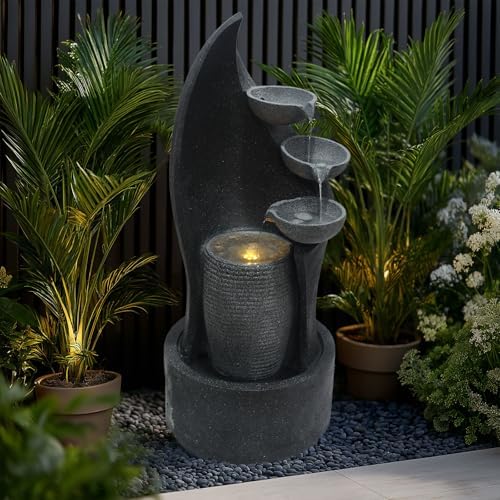 G-LEAF 35 Inch 3-Tier Cascading Bowl Fountain with LED Lights
